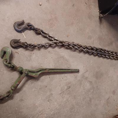 Vintage Chain Hook Load Binder Tie with 10' chain hooks on both ends