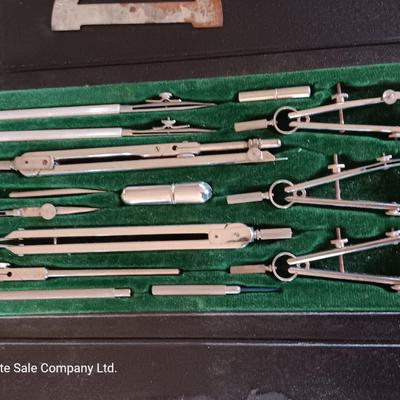 Vintage Sears Made in Germany drafting kit in black vinyl pouch. Drawing Compass set Geometry