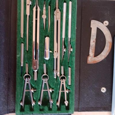 Vintage Sears Made in Germany drafting kit in black vinyl pouch. Drawing Compass set Geometry