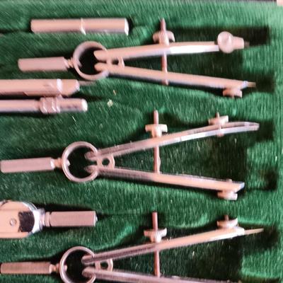 Vintage Sears Made in Germany drafting kit in black vinyl pouch. Drawing Compass set Geometry
