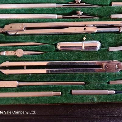 Vintage Sears Made in Germany drafting kit in black vinyl pouch. Drawing Compass set Geometry