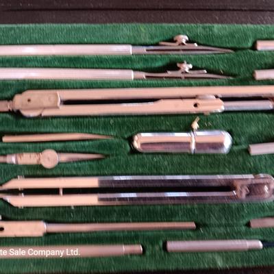 Vintage Sears Made in Germany drafting kit in black vinyl pouch. Drawing Compass set Geometry