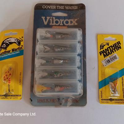 Brand new unopened Lures Vibrax 5 lures total - and two panther Martin Lures