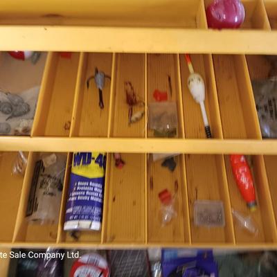 Old Pal 1090 Fishing tackle box with remainder of Fishing tackle -