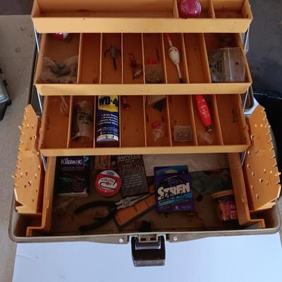 Old Pal 1090 Fishing tackle box with remainder of Fishing tackle -