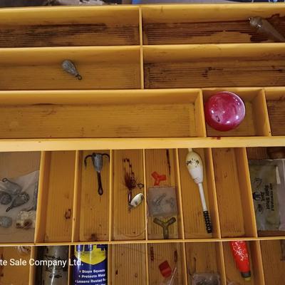 Old Pal 1090 Fishing tackle box with remainder of Fishing tackle -