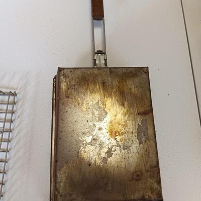 Camping pans - Cast Iron Griddle - Popcorn maker - handheld grate - and large frying pan