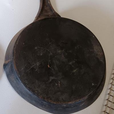 Camping pans - Cast Iron Griddle - Popcorn maker - handheld grate - and large frying pan