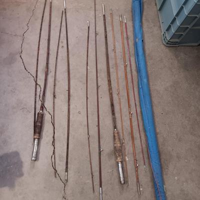 Antique fishing poles & parts