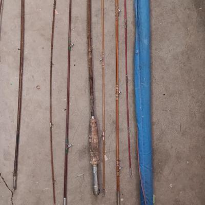 Antique fishing poles & parts