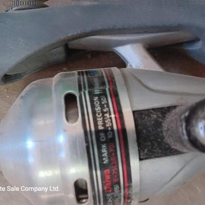 Two nice fishing poles with reels - Daiwa & Green unmarked pole