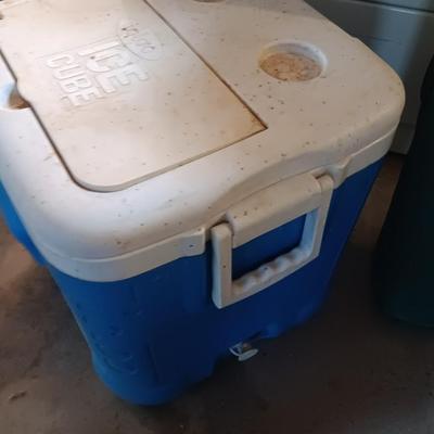 Camping cooler and folding chair with cover