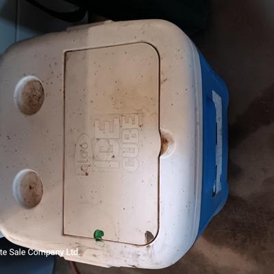 Camping cooler and folding chair with cover