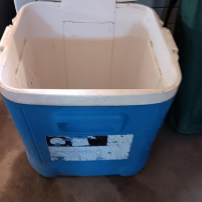 Camping cooler and folding chair with cover