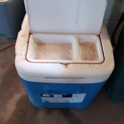 Camping cooler and folding chair with cover