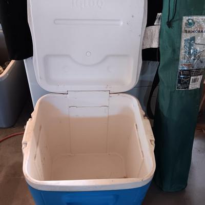 Camping cooler and folding chair with cover