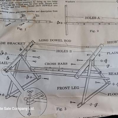 Frank A. Edmunds & Co. Antique Quilting frame and stand with instructions in original box
