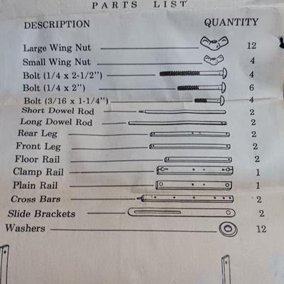 Frank A. Edmunds & Co. Antique Quilting frame and stand with instructions in original box