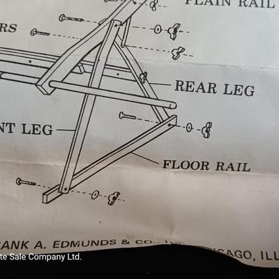 Frank A. Edmunds & Co. Antique Quilting frame and stand with instructions in original box