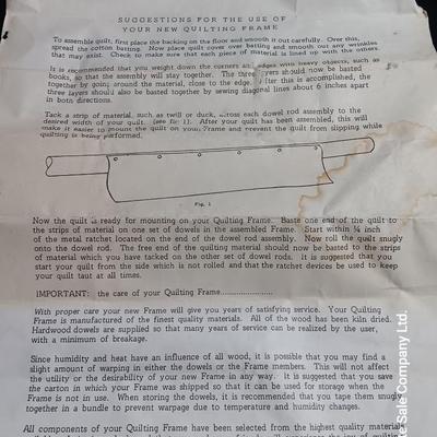 Frank A. Edmunds & Co. Antique Quilting frame and stand with instructions in original box