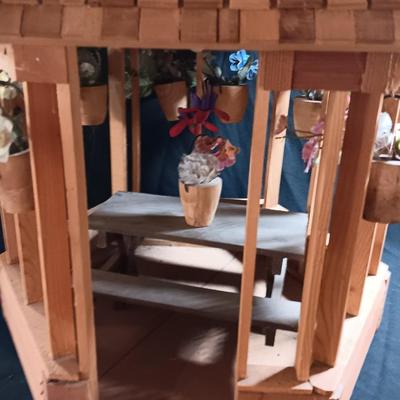 Medium sized lighted wooden Gazebo for display or Dolls