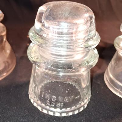 Four clear Glass Insulators - Hemingray & Dominion
