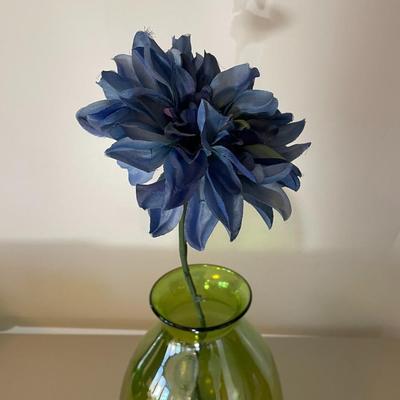 Large Green Glass Vase with Flower