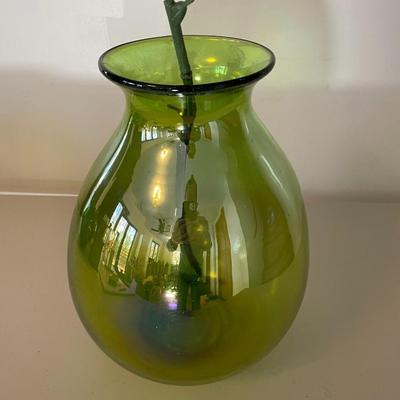 Large Green Glass Vase with Flower