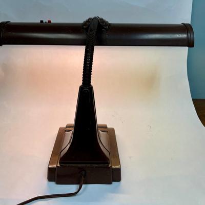 Mid-Century Brown Desk Lamp Heavy Metal goose neck fluorescent Art Specialty Co.