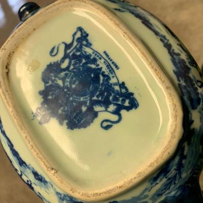 Antique Flow Blue Victoria Ware Large Teapot