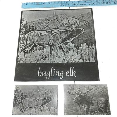 Three laser art tiles - two elk one moose
