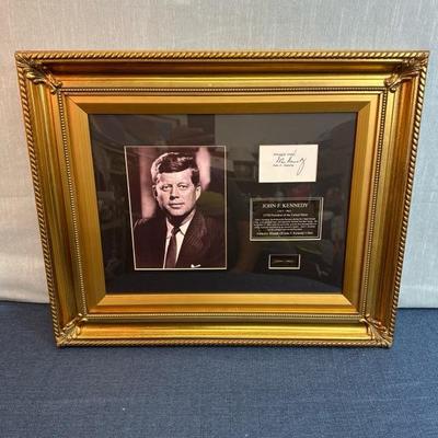 Lot 8  Framed JFK  Photo and JFK hair strands