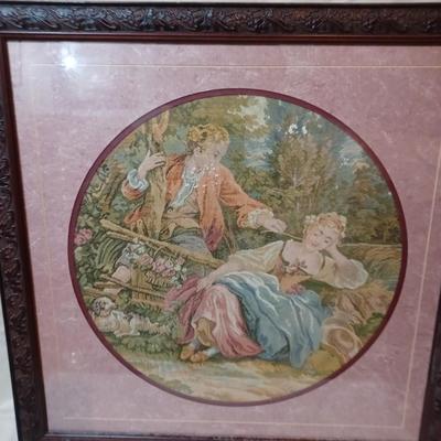 Set of 3 Antique Tapestries Framed and Matted In Original Antique  Redwood Frames