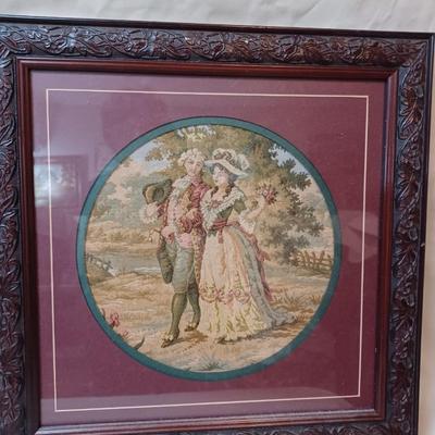 Set of 3 Antique Tapestries Framed and Matted In Original Antique  Redwood Frames