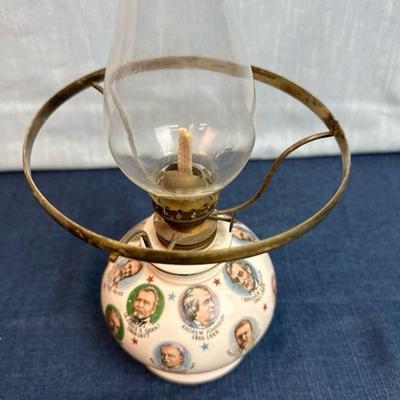 Lot 13. Vintage Presidents Oil Lamp 13 inches tall