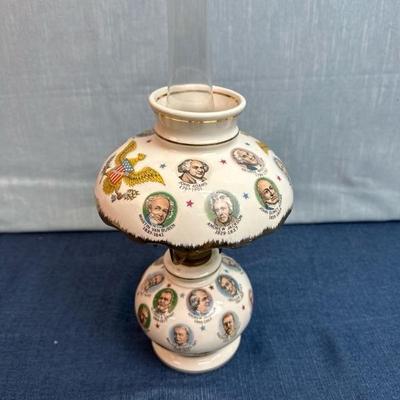 Lot 13. Vintage Presidents Oil Lamp 13 inches tall