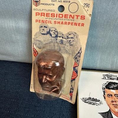 Lot 23  JFK desk set, sharpener, GOP cookie cutter
