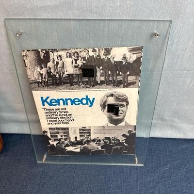 Lot 29 Robert Kennedy framed campaign flyer and art on wood plaque