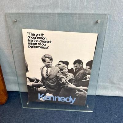 Lot 29 Robert Kennedy framed campaign flyer and art on wood plaque