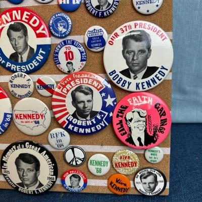 Lot 31 Robert Kennedy Button Collection on 16 x16â€ corkboard