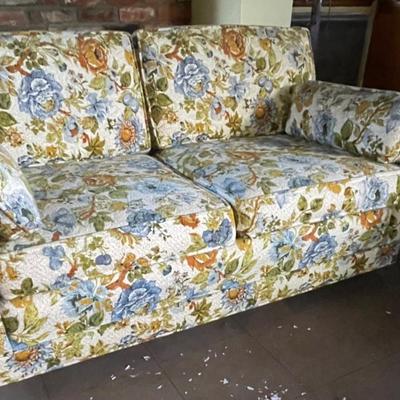 2 Mid Century Loveseats Blue, Green, and Gold Floral Pattern MCM - PICKUP OFFSITE IN BREA, CA