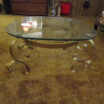 Metal Frame Coffee Table with Glass Top- Approx 28