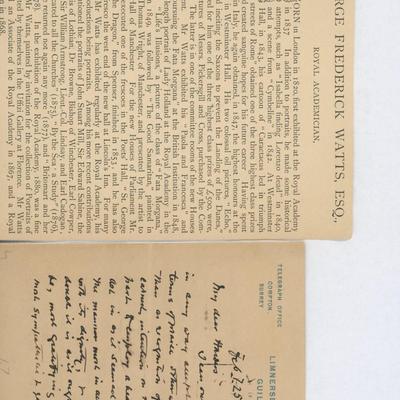 George Frederick Watts handwritten signed letter