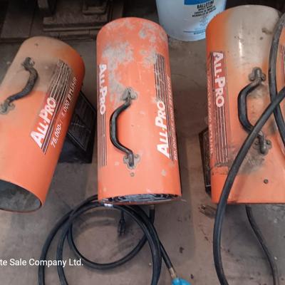 Three All pro propane force air heaters 1 working 2 for parts