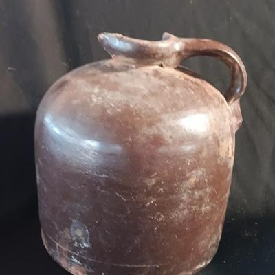 Primitive crock jug and old two-toned crock