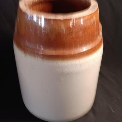 Primitive crock jug and old two-toned crock