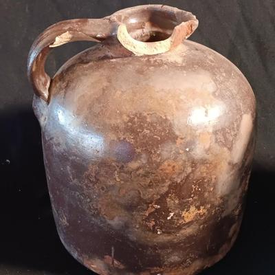 Primitive crock jug and old two-toned crock