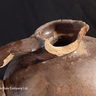 Primitive crock jug and old two-toned crock