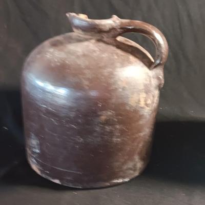 Primitive crock jug and old two-toned crock