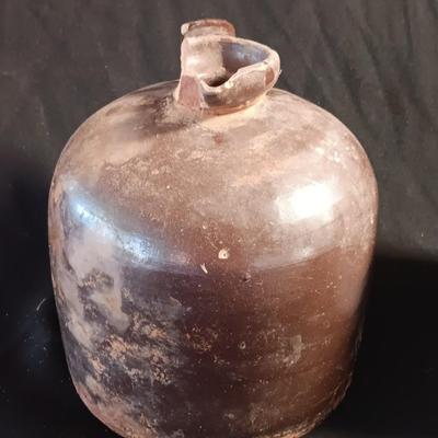 Primitive crock jug and old two-toned crock